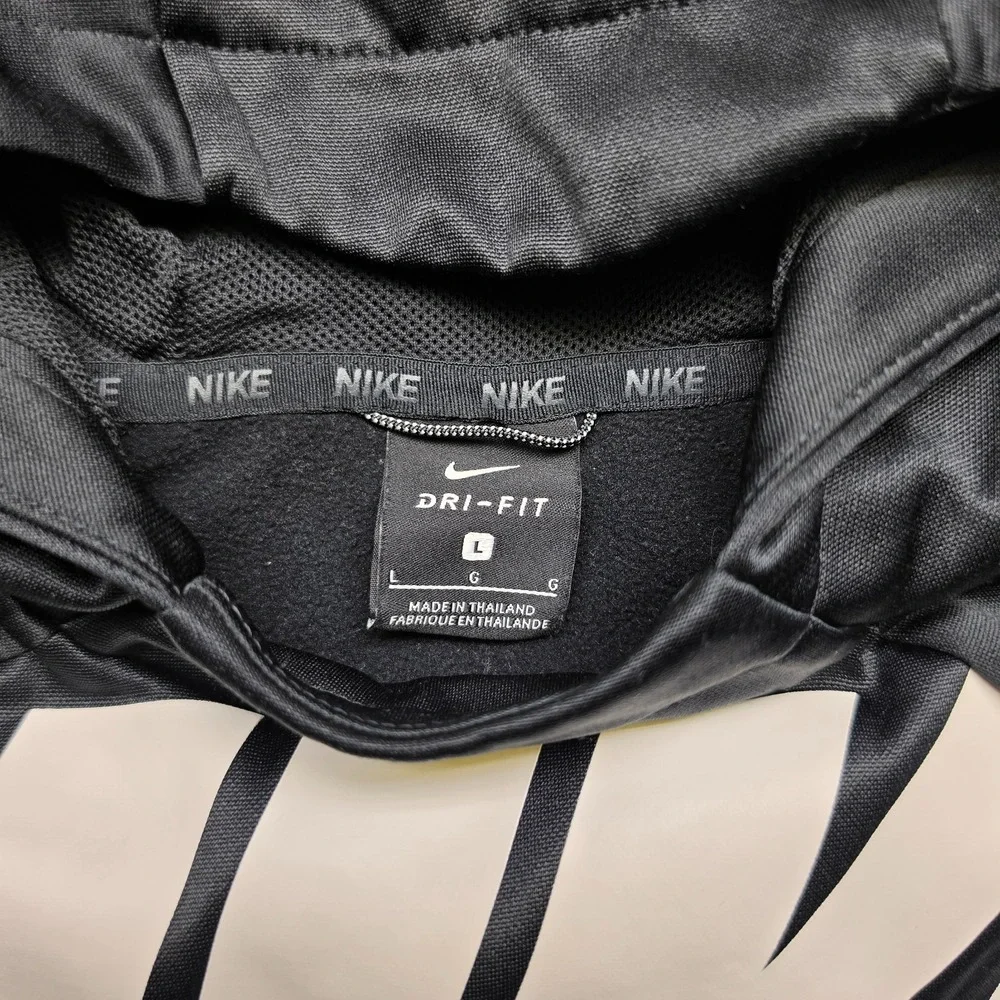 Nike Dri FIT Hoodie Youth Large L Black Grey Big Logo Spellout Pullover